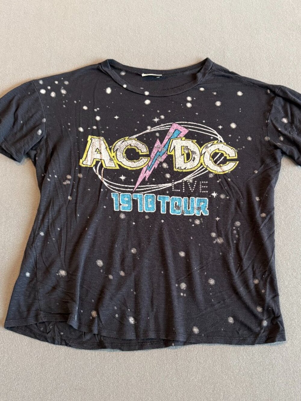 WST CST AC/DC Live 1978 Tour Bleach Splatter Graphic Tee Black Small